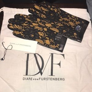 Diane Von Furstenberg Lace Leather Gloves